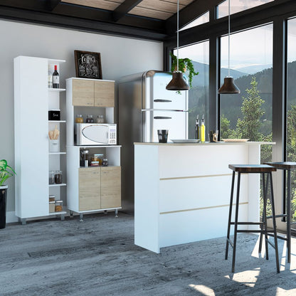 Combo Kitchen, Blanco y Rovere, incluye mueble microondas 54, barra y optimizador