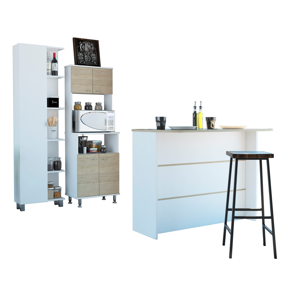 Combo Kitchen, Blanco y Rovere, incluye mueble microondas 54, barra y optimizador