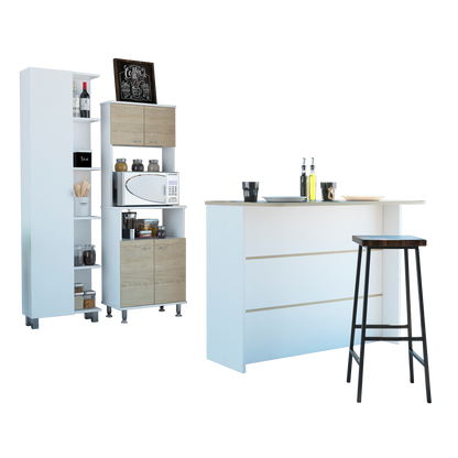 Combo Kitchen, Blanco y Rovere, incluye mueble microondas 54, barra y optimizador