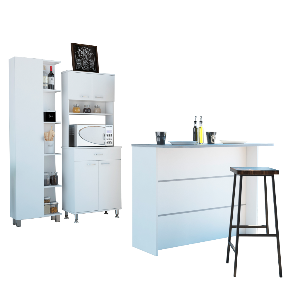 Combo Kitchen, Blanco, incluye mueble microondas 60, barra y optimizador