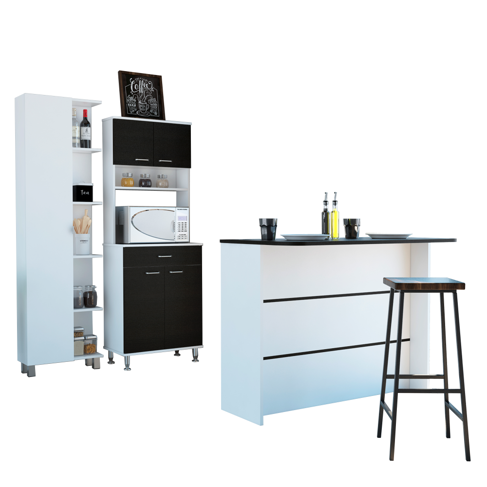 Combo Kitchen, Wengue y Blanco, incluye mueble microondas 60, barra y optimizador