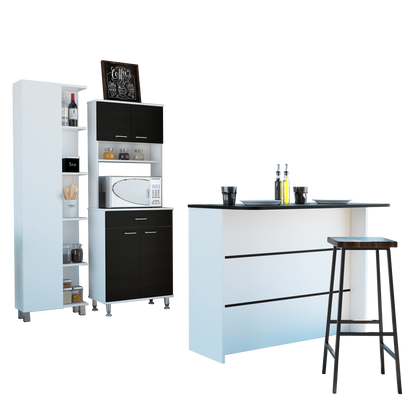 Combo Kitchen, Wengue y Blanco, incluye mueble microondas 60, barra y optimizador