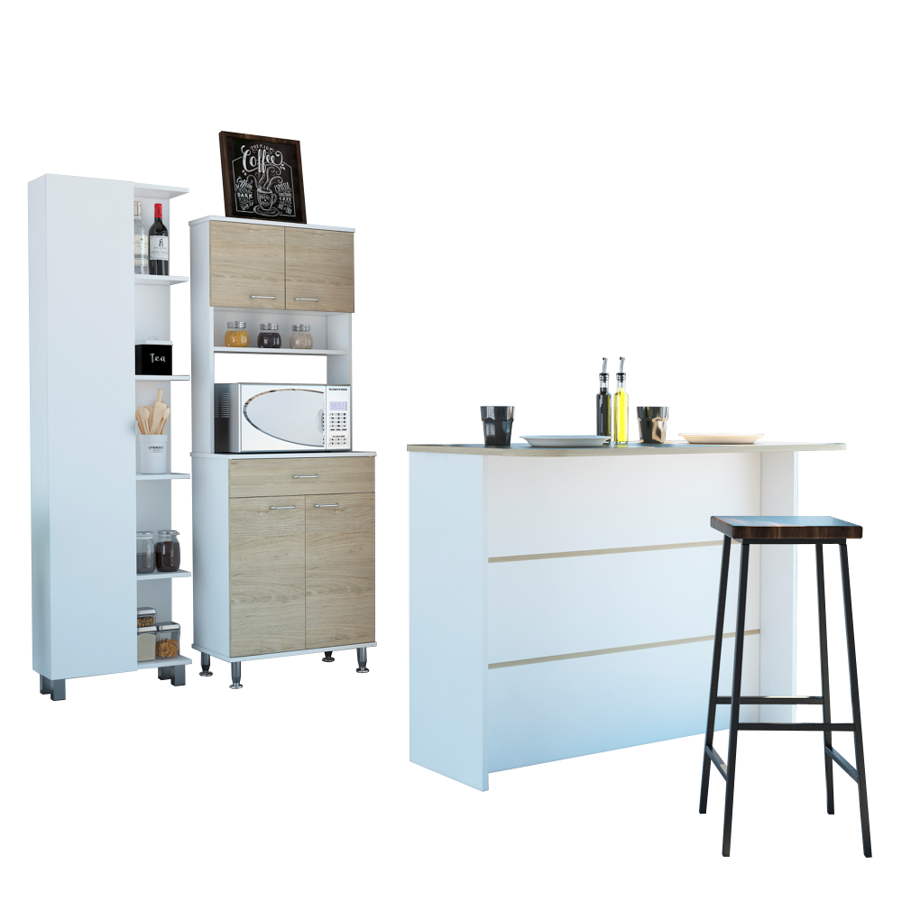 Combo Kitchen, Rovere y Blanco, incluye mueble microondas 60, barra y optimizador