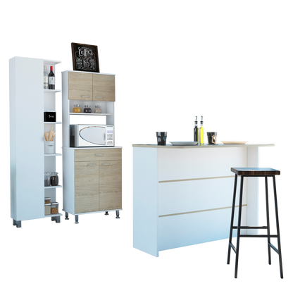 Combo Kitchen, Rovere y Blanco, incluye mueble microondas 60, barra y optimizador