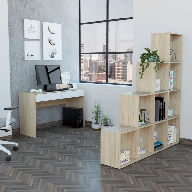 Combo Office, Rovere y Blanco, incluye escritorio y biblioteca escalera