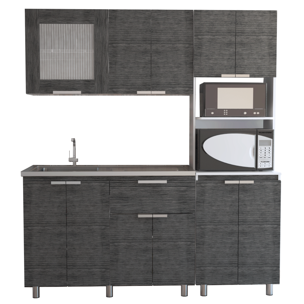 Combo Fendi, Roble Gris y Blanco, incluye muebles inferior, superior y mueble microondas