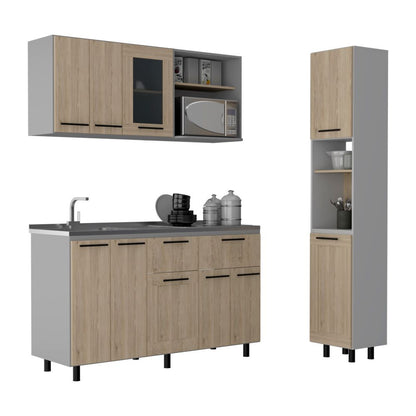 Combo Kitchen Hasselt, Rovere y Niebla, incluye alacena, módulo inferior con lavaplatos y módulo superior 150