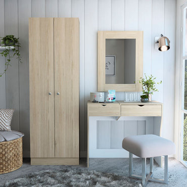 Combo Perla, Rovere y Blanco, incluye tocador y zapatero con espejo