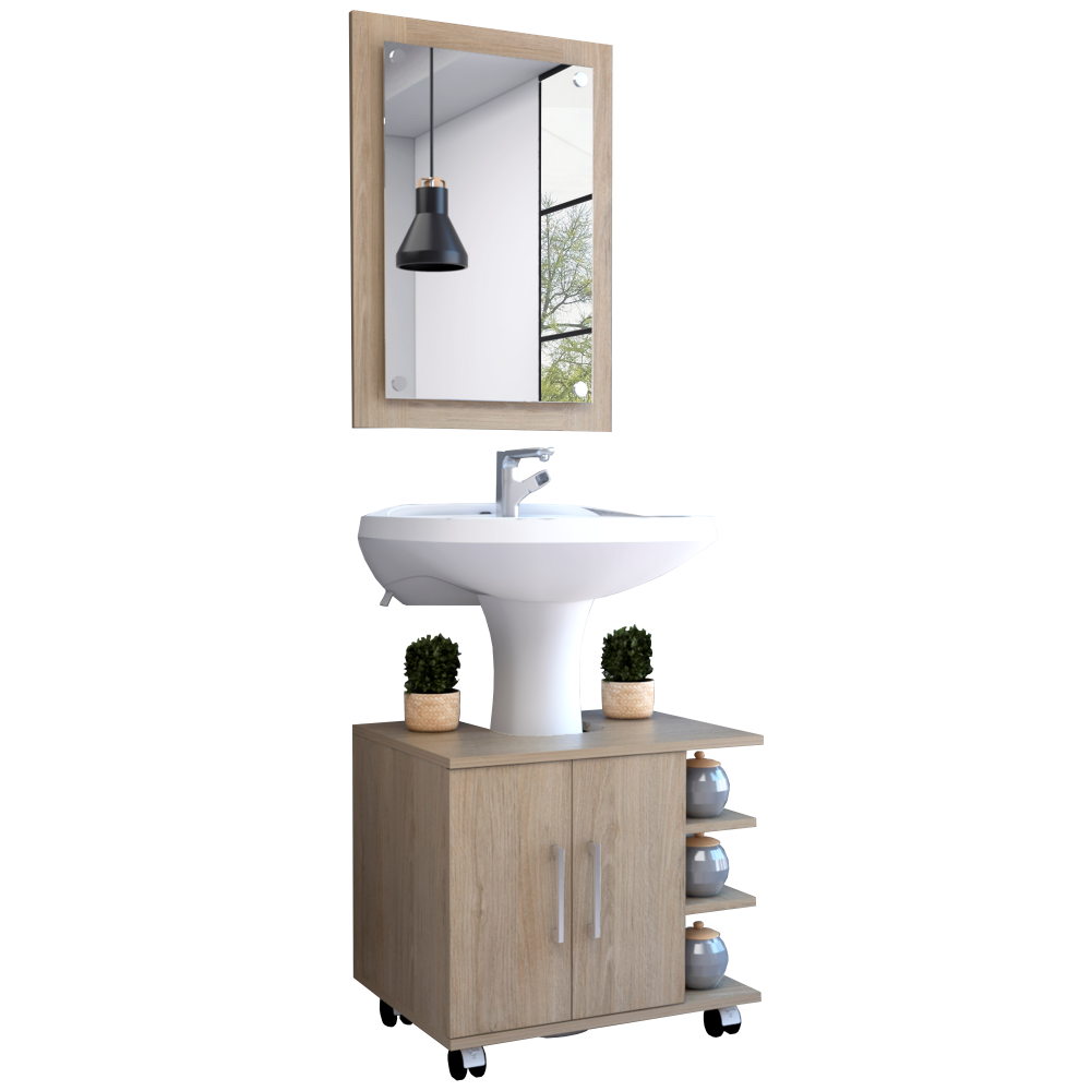 Combo Bath Rovere y Blanco, incluye espejo, optimizador lavamanos y bath300