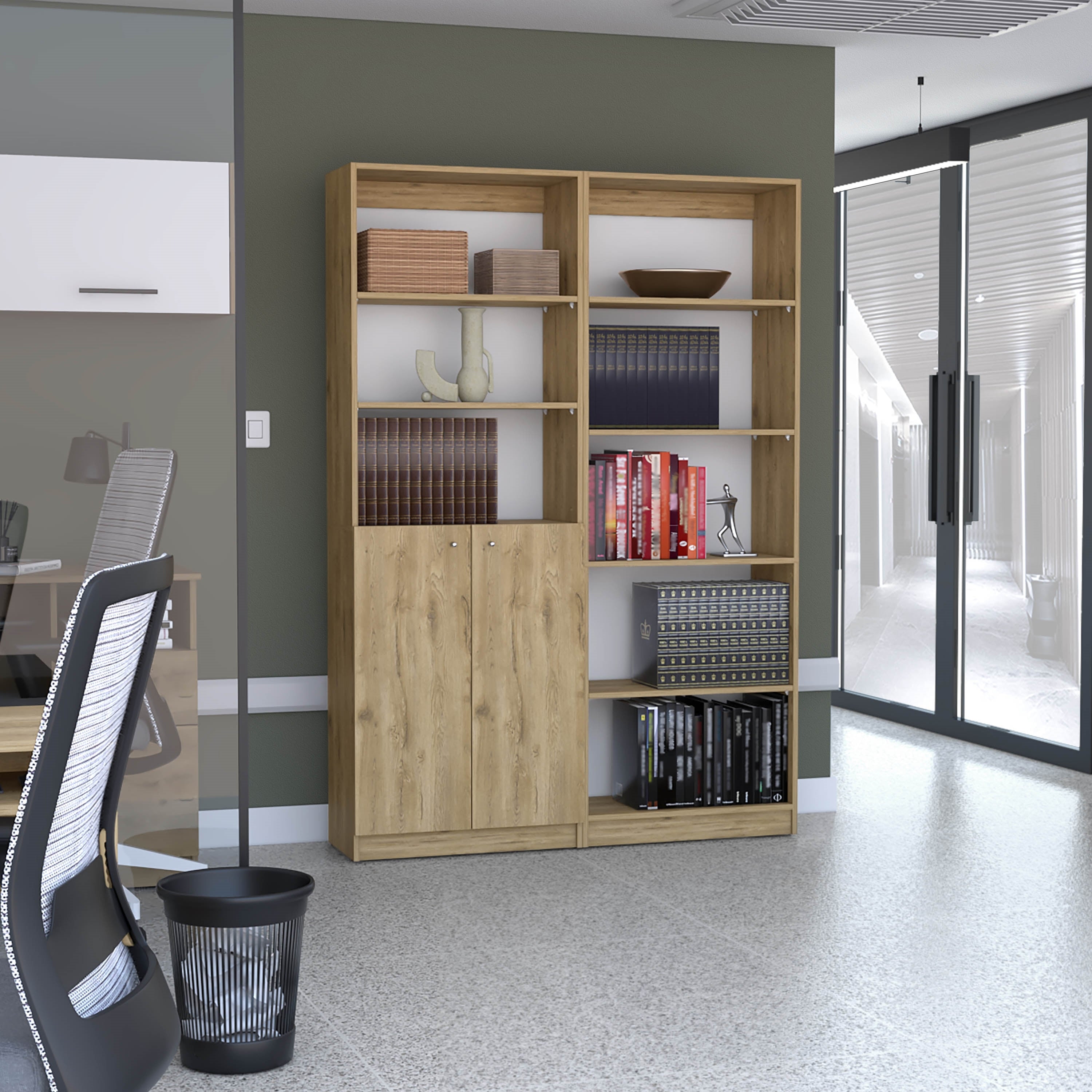 Combo Home, Estante Colección 5, Macadamia, con un estante de dos puertas (vista 2)