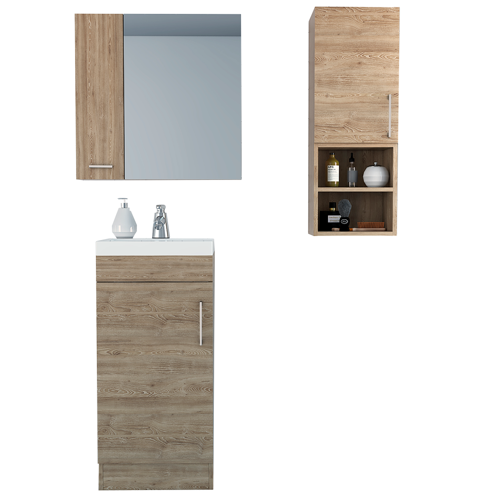 Combo Mybath, Miel y Wengue, incluye botiquín, mueble lavamanos y muro
