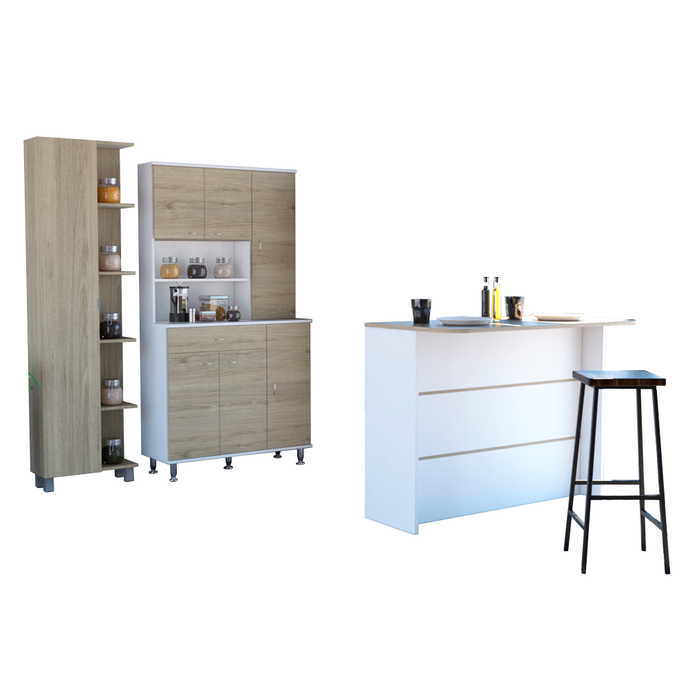 Combo Kitchen, Rovere y Blanco, incluye mueble cocina 60, barra y optimizador
