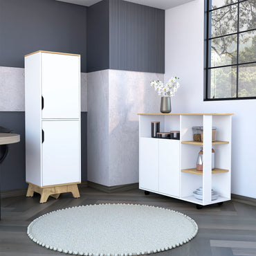 Combo Bicolor, Blanco y Duna, incluye meson de cocina con ruedas y alacena de cocina
