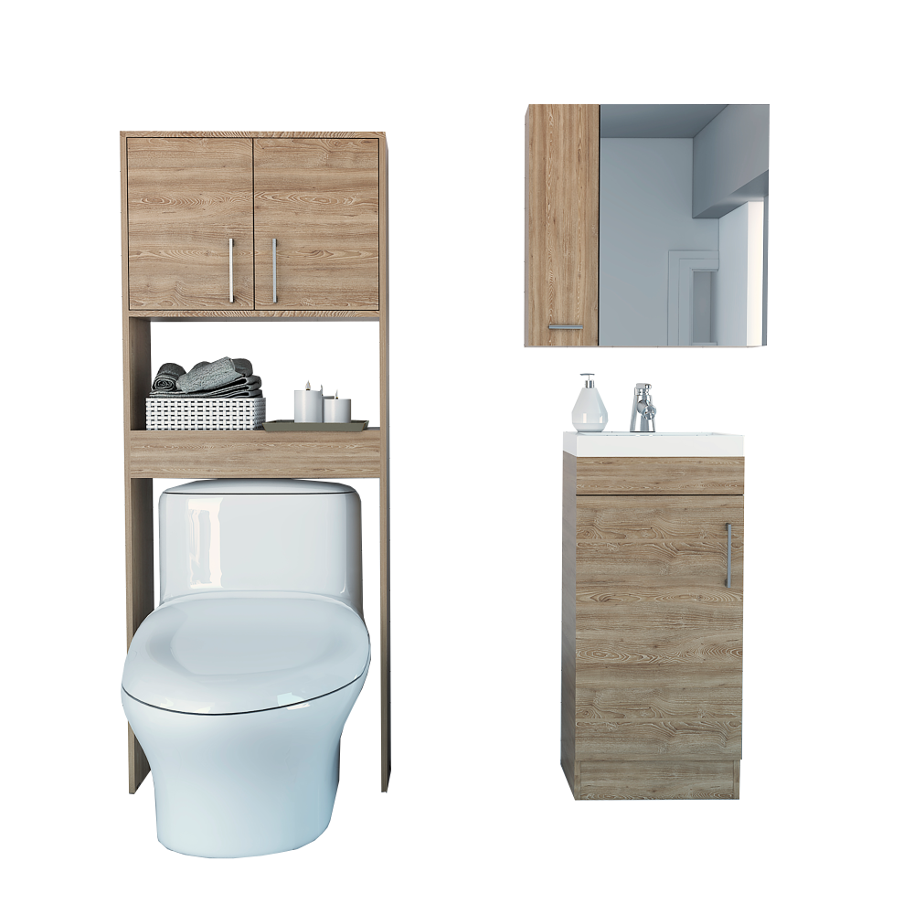 Combo Mybath, Miel y Wengue, incluye botiquín, mueble lavamanos y optimizador