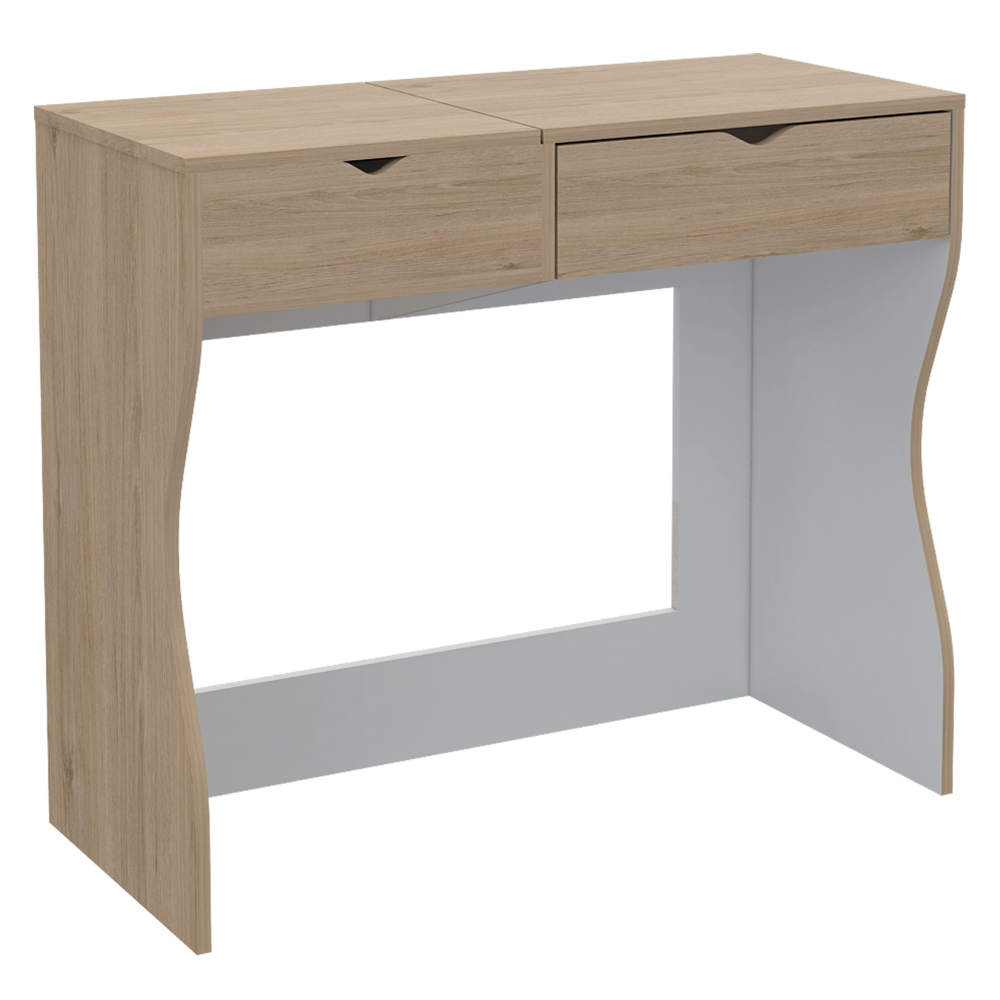 Combo Perla, Rovere y Blanco, incluye mueble de tocador, cómoda y velador con espejo