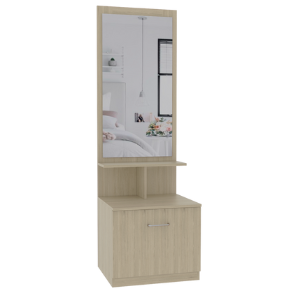 Combo Perla, Rovere y Blanco, incluye mueble de tocador, cómoda y velador con espejo