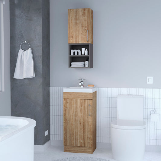 Combo Madrid, Miel, incluye mueble de lavamanos y mueble auxiliar