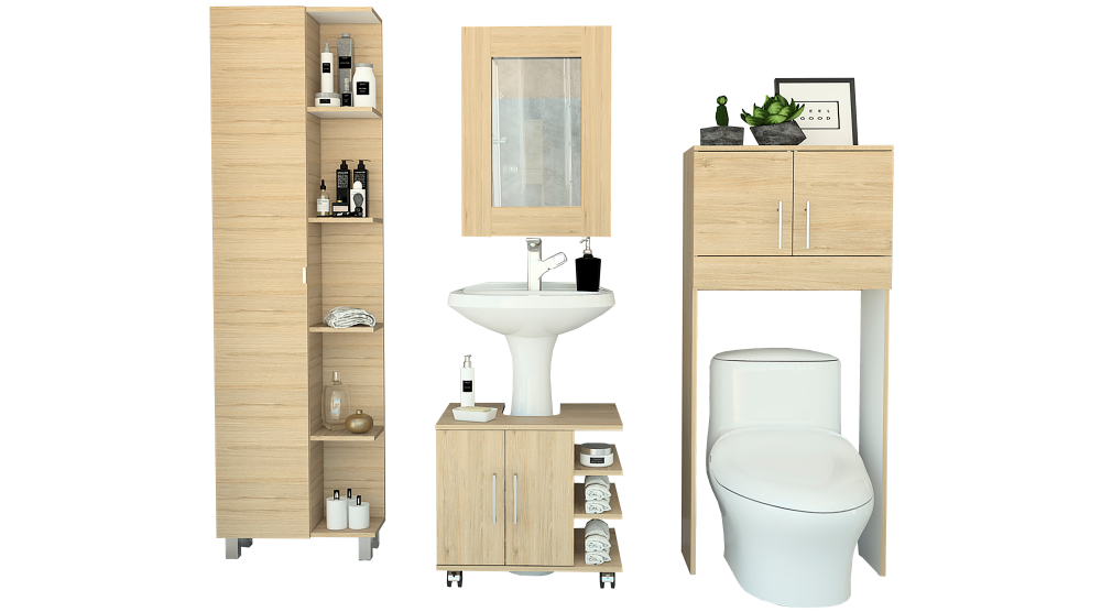 Combo Bath Rovere y Blanco, incluye espejo, optimizador lavamanos y baño