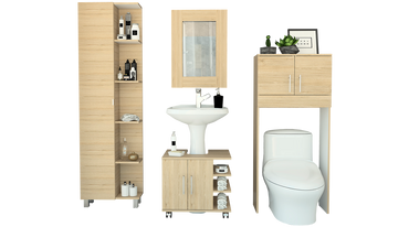 Combo Bath Rovere y Blanco, incluye espejo, optimizador lavamanos y baño