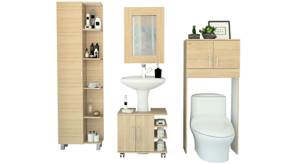 Combo Bath Rovere y Blanco, incluye espejo, optimizador lavamanos y baño