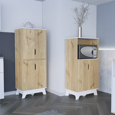 Combo Bicolor, Duna y Blanco, incluye mueble de microondas bajo y alacena de cocina