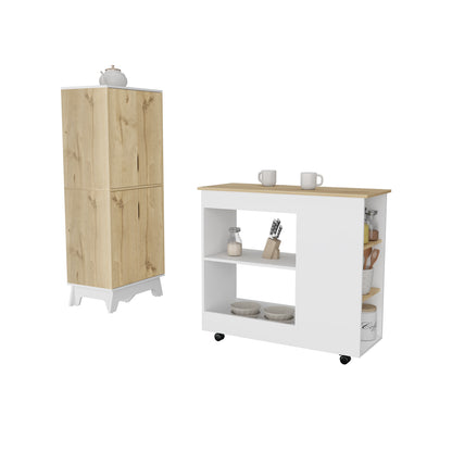 Combo Bicolor, Blanco y Duna, incluye meson de cocina con ruedas y alacena de cocina