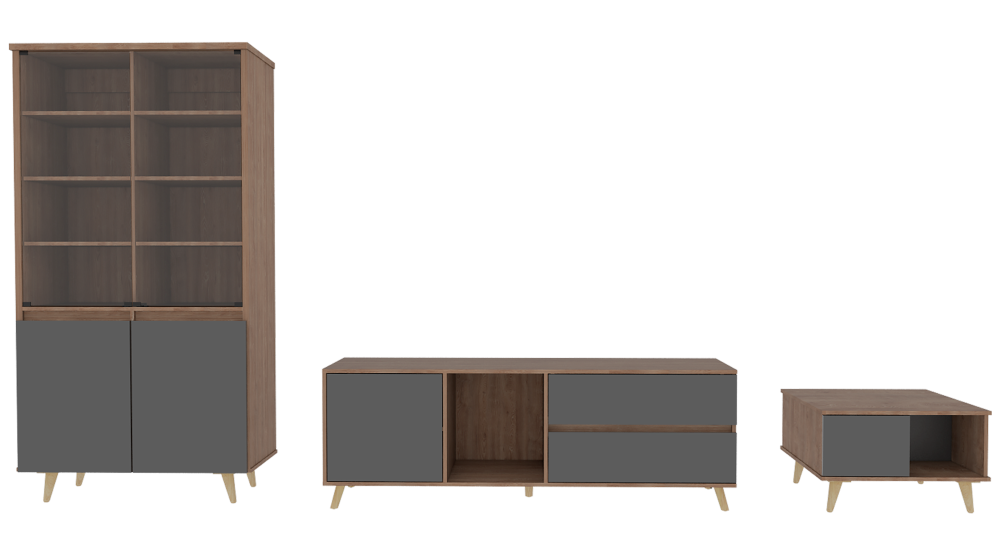 Combo Salem, Miel y Plomo, incluye rack TV, vitrina y mesa centro