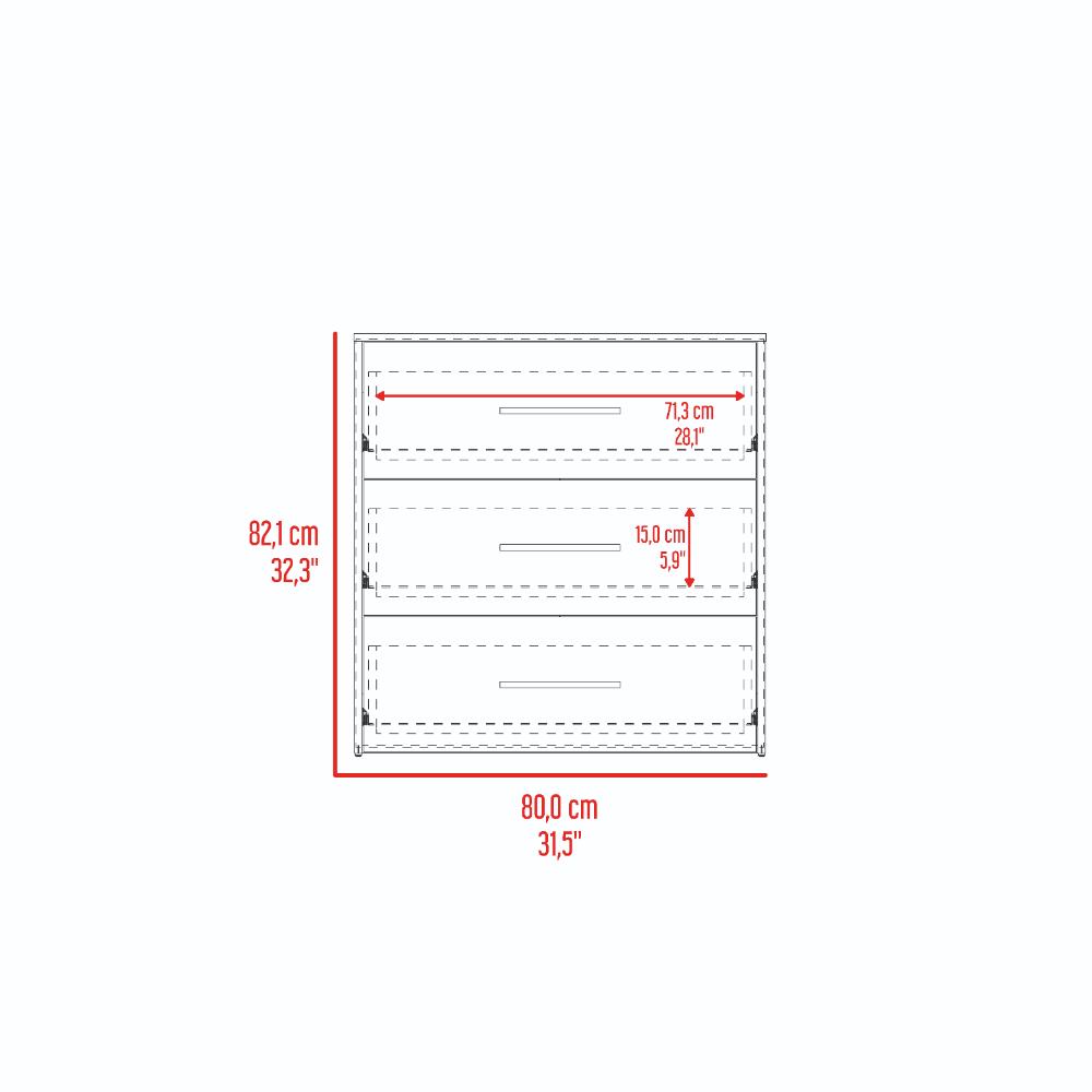 Comoda Bigaf, Milan y Wengue, con tres cajones deslizable para guardar objetos personales