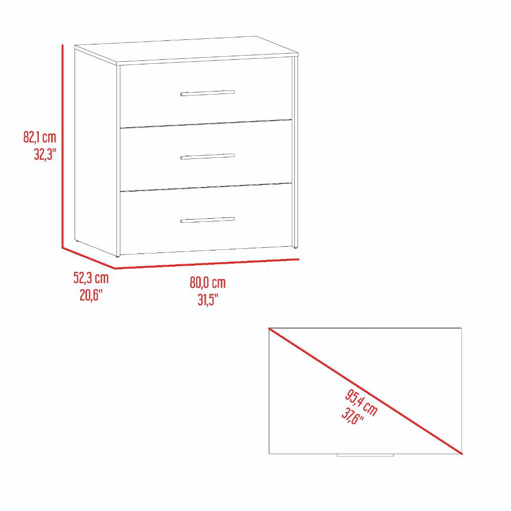 Comoda Bigaf, Milan y Wengue, con tres cajones deslizable para guardar objetos personales