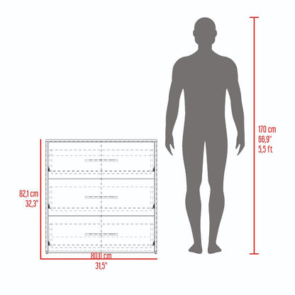 Comoda Bigaf, Milan y Wengue, con tres cajones deslizable para guardar objetos personales