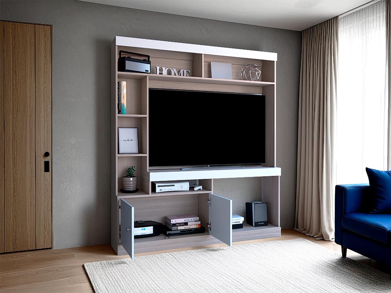Estante Tv 65", Café Claro Y Blanco