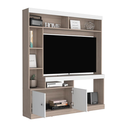 Estante Tv 65", Café Claro Y Blanco