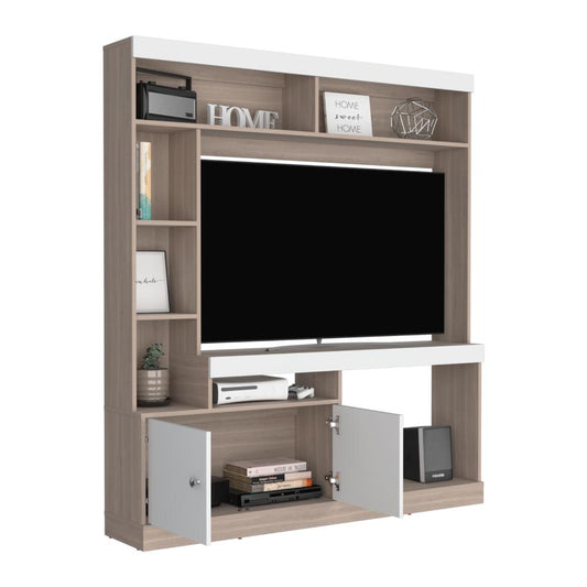 Estante Tv 65", Café Claro Y Blanco
