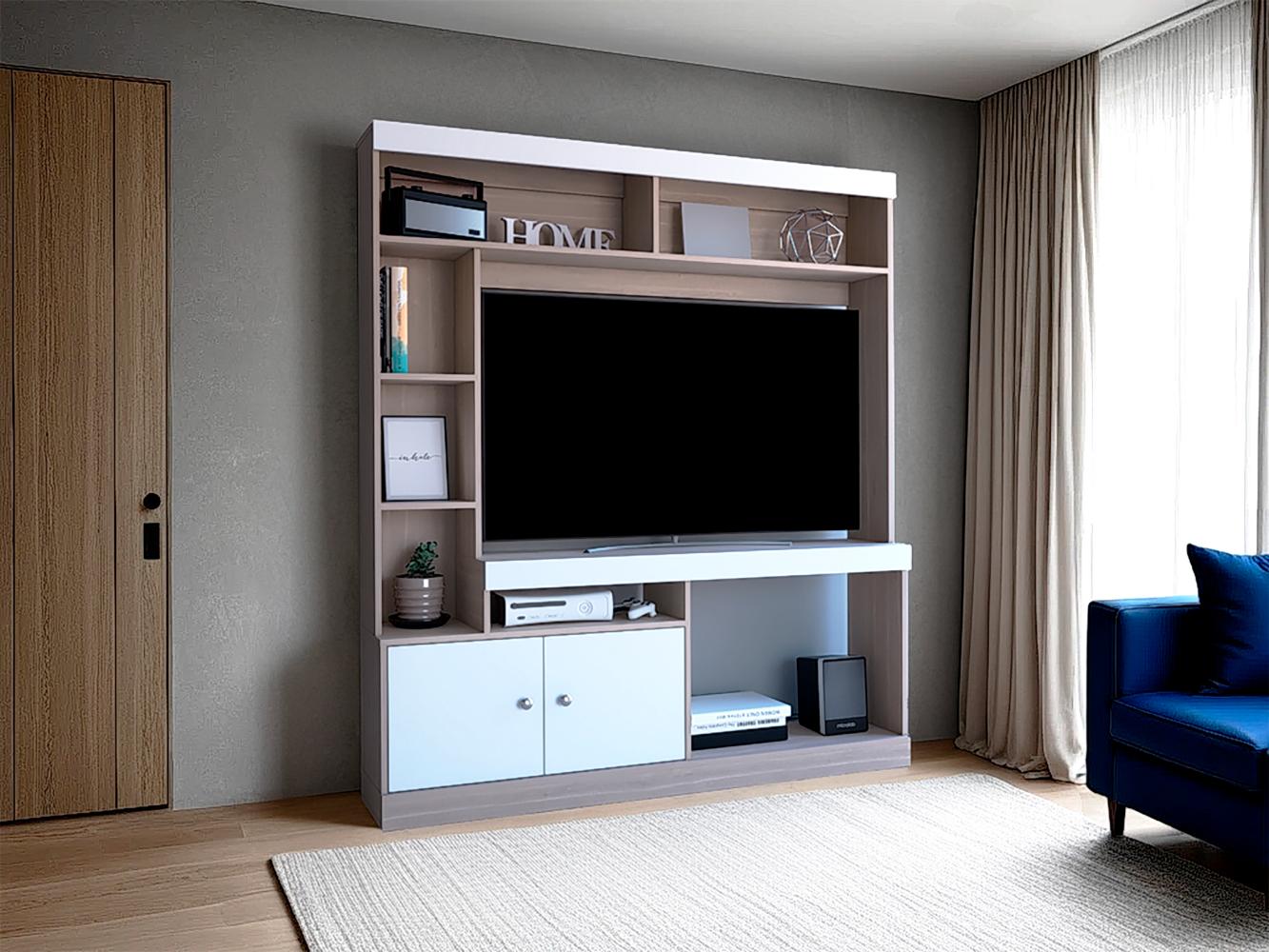 Estante Tv 65", Café Claro Y Blanco