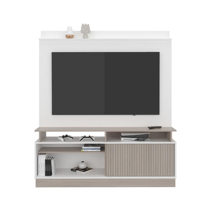 Mesa Para Tv Thun, Blanco Duqueza y Bardolino, con espacio central para tv de hasta 70"