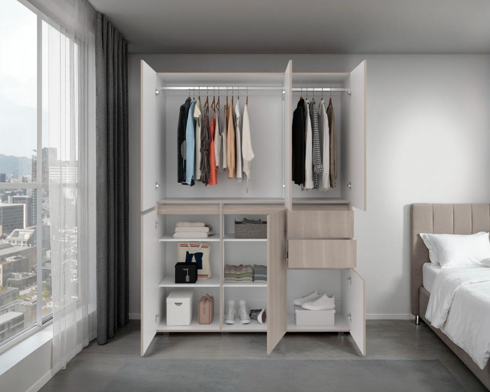 Closet Siruela 150, Bardolino y Blanco, con Seis Puertas y Gran Capacidad de Almacenamiento