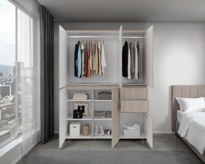 Closet Siruela 150, Bardolino y Blanco, con Seis Puertas y Gran Capacidad de Almacenamiento