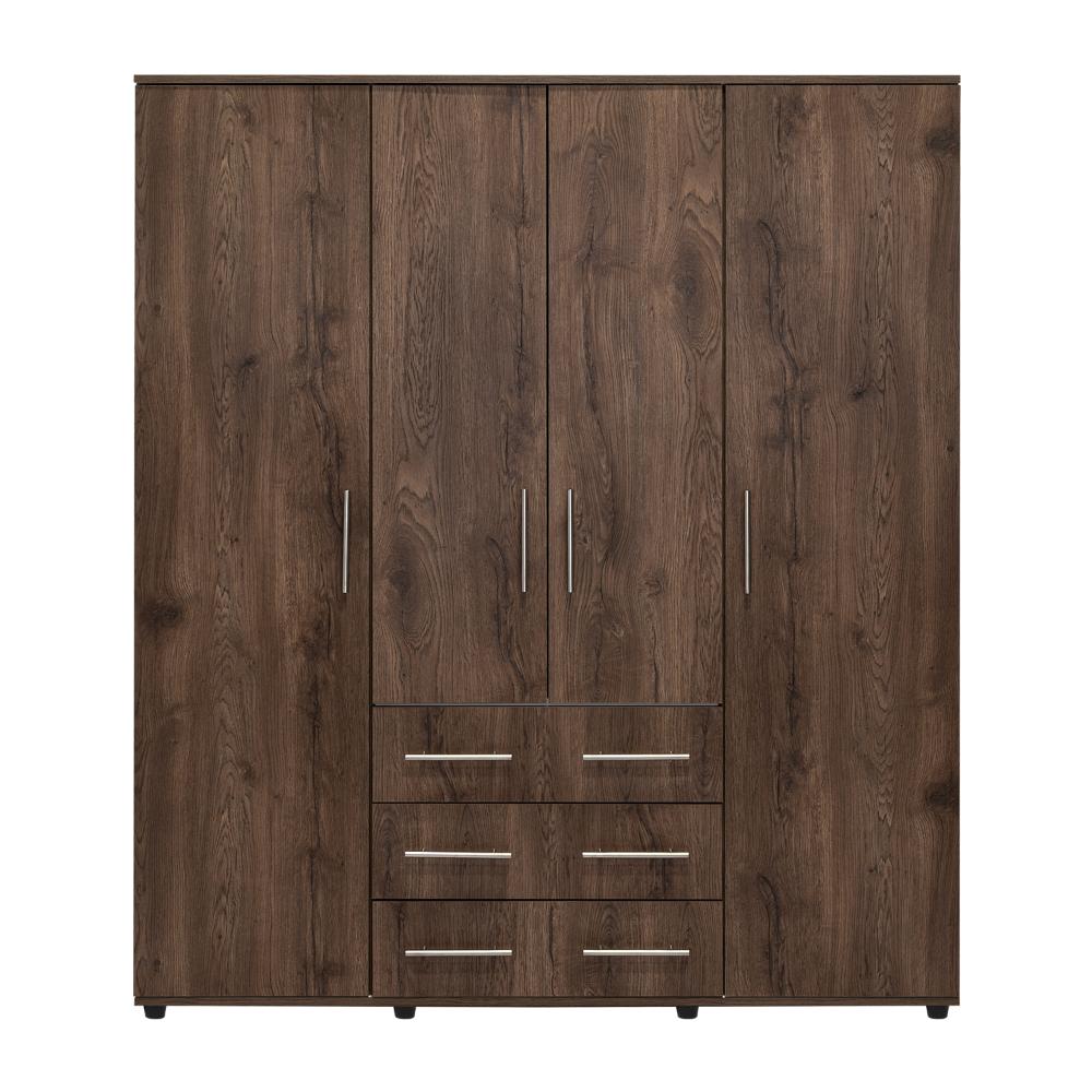 Closet Fontana, Nogal y Blanco, con Cuatro Puertas Abatibles y Tres Cajones Organizadores