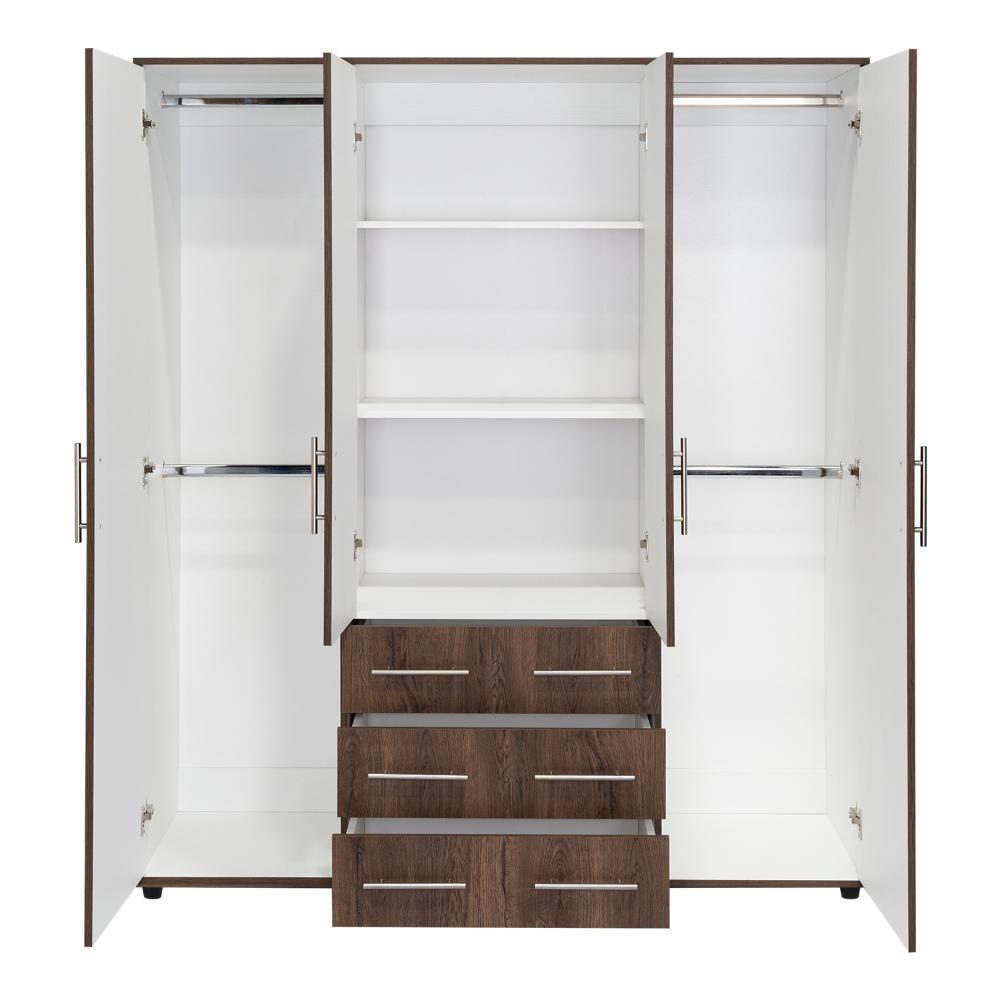 Closet Fontana, Nogal y Blanco, con Cuatro Puertas Abatibles y Tres Cajones Organizadores