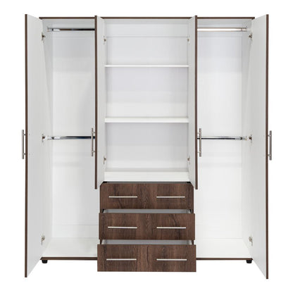 Closet Fontana, Nogal y Blanco, con Cuatro Puertas Abatibles y Tres Cajones Organizadores