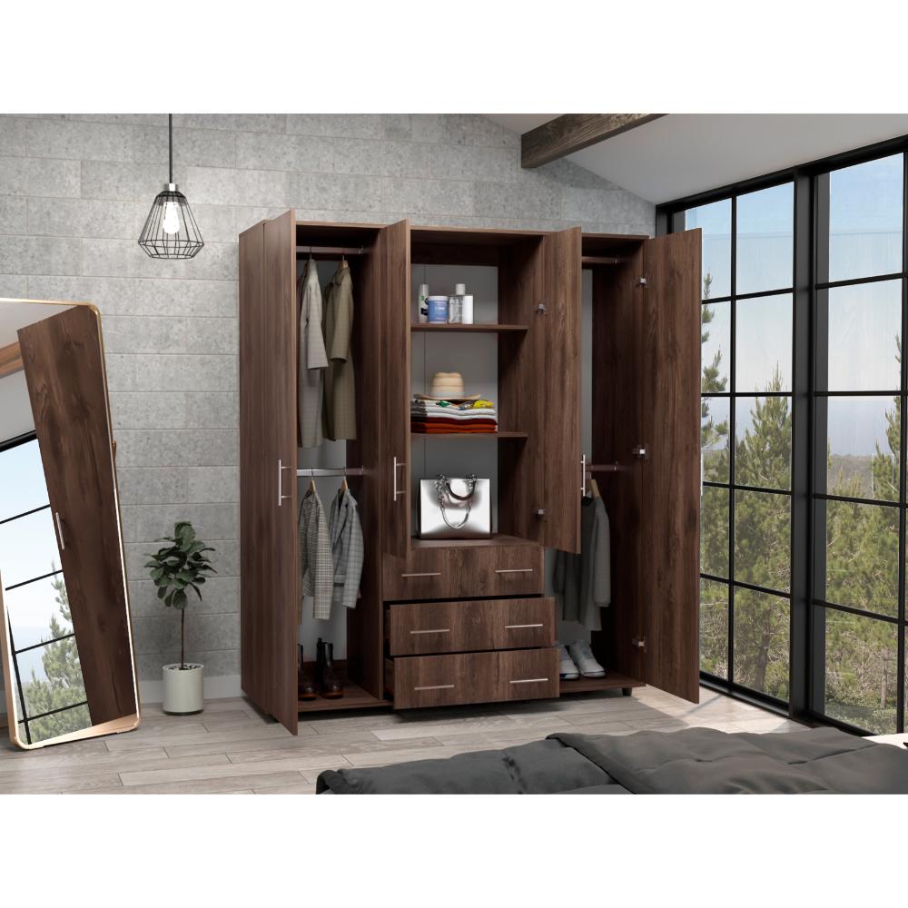 Closet Cuatro Puertas, Café Oscuro Y Blanco