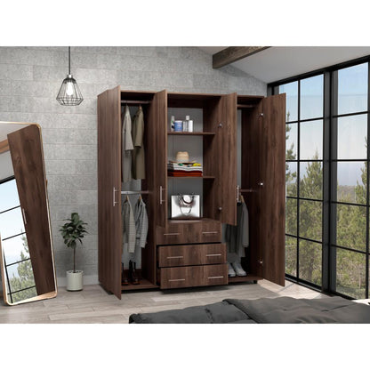 Closet Cuatro Puertas, Café Oscuro Y Blanco