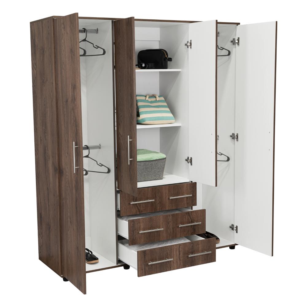 Closet Fontana, Nogal y Blanco, con Cuatro Puertas Abatibles y Tres Cajones Organizadores