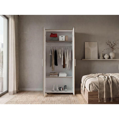 Closet Carlota, Avellana y Blanco, con Un Tubo Cromado y Tres Entrepaños