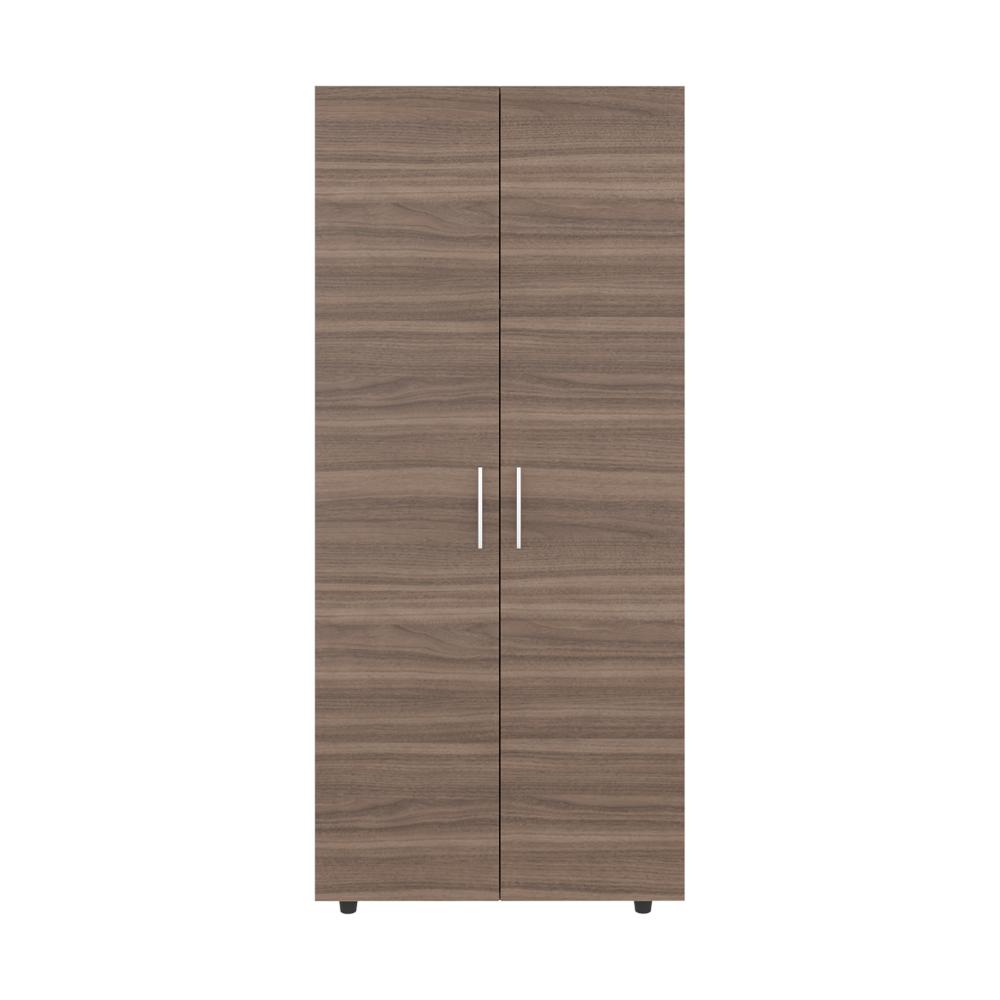 Closet Carlota, Avellana y Blanco, con Un Tubo Cromado y Tres Entrepaños