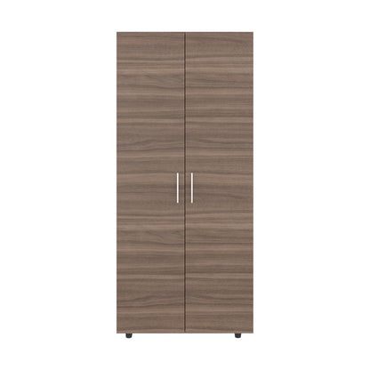 Closet Carlota, Avellana y Blanco, con Un Tubo Cromado y Tres Entrepaños