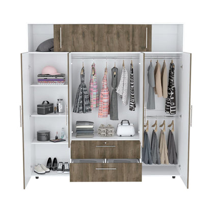 Closet Babel, Nogal y Blanco, con Cuatro Puertas Abatibles y Cuatro Cajones Multiusos
