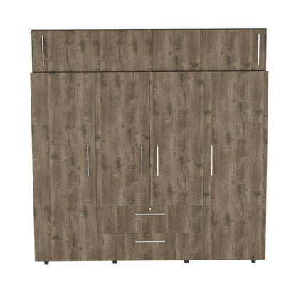Closet Babel, Nogal y Blanco, con Cuatro Puertas Abatibles y Cuatro Cajones Multiusos