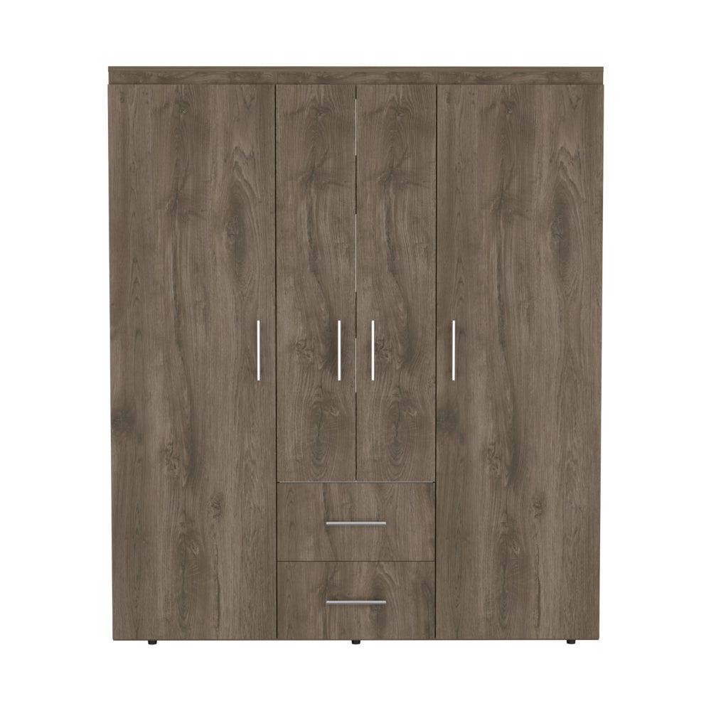 Closet Bariloche Bombay Eco, Nogal y Blanco, con Variedad de Entrepaños y Cuatro Puertas Abatibles