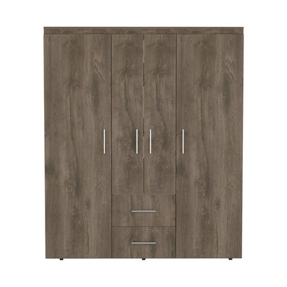 Closet Bariloche Bombay Eco, Nogal y Blanco, con Variedad de Entrepaños y Cuatro Puertas Abatibles
